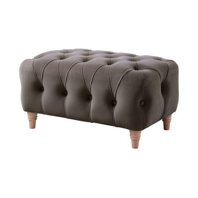 Furnishings For Less UK Elsie Velvet Chesterfield Plush Velvet Mushroom Footstool - image 1
