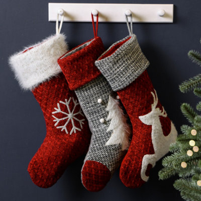 Dibor Pack Of 3 Knitted Traditional Xmas Gift Decoration Christmas Stocking For Kids - image 1