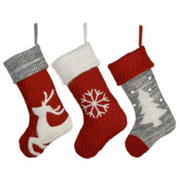 Dibor Pack Of 3 Knitted Traditional Xmas Gift Decoration Christmas Stocking For Kids - thumbnail 2