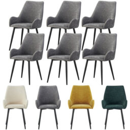 Mof Modern Upholstered Dining Chairs With Armrests  Set Of 6 Fabric Accent Chairs With Black Metal Legs Grey X6