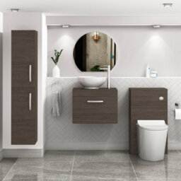 Royal Bathrooms Turin 600mm Grey Elm 1 Drawer Wall Hung Countertop Vanity Unit - thumbnail 2
