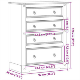 Vidaxl Chest Of Drawers Corona 92X48X120 Cm Solid Wood Pine - thumbnail 3