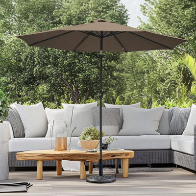 Sundaze 2.7M Taupe Round Garden Parasol Umbrella Patio Sun Shade Canopy Crank Tilt With Base - image 1