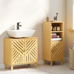 Homcom Bamboo Bathroom Under Sink Cabinet With Adjustable Shelf, Natural - thumbnail 8
