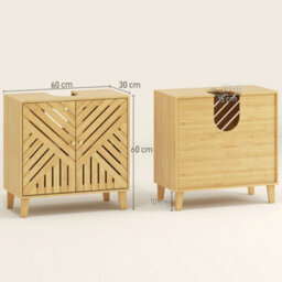 Homcom Bamboo Bathroom Under Sink Cabinet With Adjustable Shelf, Natural - thumbnail 3