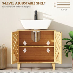 Homcom Bamboo Bathroom Under Sink Cabinet With Adjustable Shelf, Natural - thumbnail 6