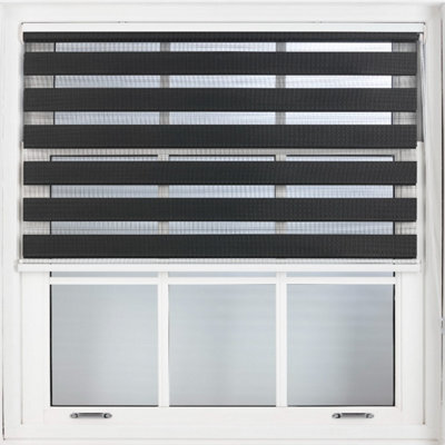 Furnished Day And Night Roller Blinds - Black Striped Roller Shades For Windows And Doors (W)45Cm (L)165Cm - image 1