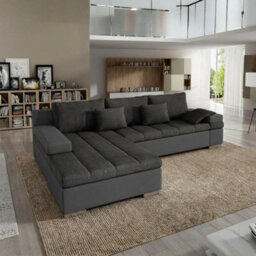 Bangkok Corner Sofa Bed For Living Room With Storage Polyurethane Foam Wave Spring Metal Legs Dark Grey Left - thumbnail 1