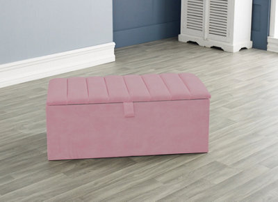 Urban Textures Plush Velvet Panelled Ottoman Storage Box - Cream - image 1