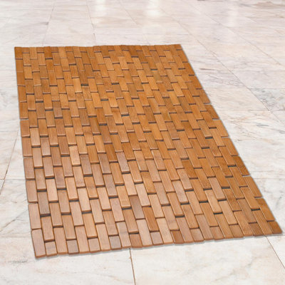 Bamboo Wood Bathmat With Anti-Slip Backing - Comfortable Massaging Wooden Link Bath Or Shower Mat - W70 X D50Cm, Natural Finish - image 1