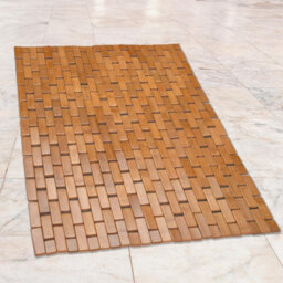 Bamboo Wood Bathmat With Anti-Slip Backing - Comfortable Massaging Wooden Link Bath Or Shower Mat - W70 X D50Cm, Natural Finish