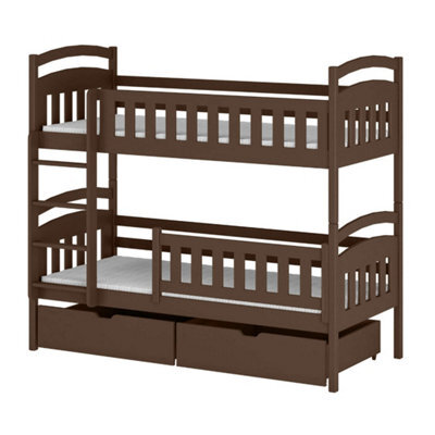 Arte Ignas Dark Chocolate Wooden Bunk Bed With Storage 90 X 190Cm - With 2 Foam Bonnell Mattresses - image 1