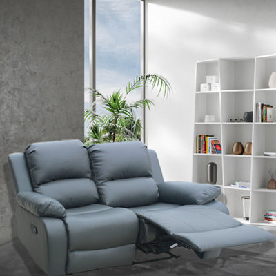 UK Leisure World Two Seater Twin 2 Recliner Grey Sofa Set Suites Settee Grey Leather 2 Seater Armchair Faux Leather - image 1