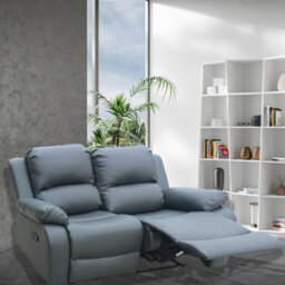 UK Leisure World Two Seater Twin 2 Recliner Grey Sofa Set Suites Settee Grey Leather 2  Seater Armchair Faux Leather - thumbnail 1