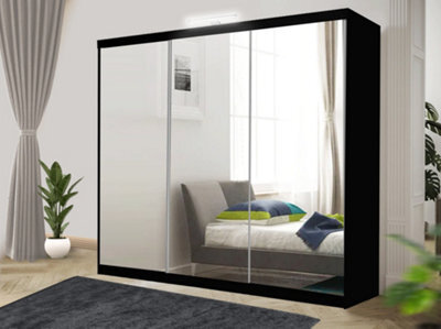 RAC3 Sliding Wardrobe Led Mirror Space Saving Bedroom Wardrobe, Contemporary Bedroom Sliding Wardrobe & Mirror Wardrobe (Black, 250Cm) - image 1