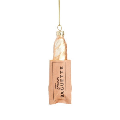 Sass & Belle Christmas Baguette-Inspired Glass Tree Decoration With Gold-Effect Twine, Small 2.5 X 4 X 11 Cm