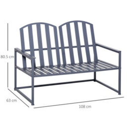 Wyld Haus Yoraha Steel Grey Outdoor Garden Bench Loveseat - Slatted Seat, High Back And Armrests, L108 X D63 X H80.5Cm - thumbnail 3
