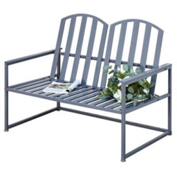 Wyld Haus Yoraha Steel Grey Outdoor Garden Bench Loveseat - Slatted Seat, High Back And Armrests, L108 X D63 X H80.5Cm - thumbnail 2