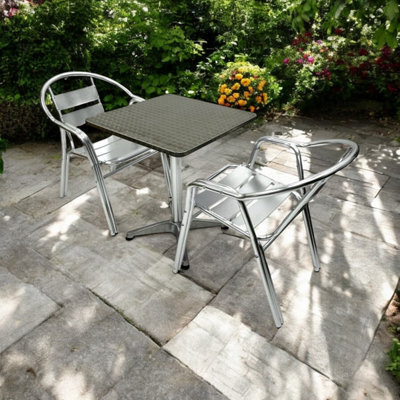 Aluminium Patio Bistro Set - Square Pedestal Table & 2 Double Tube Chairs Be Furniture - image 1