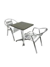 Aluminium Patio Bistro Set - Square Pedestal Table & 2 Double Tube Chairs Be Furniture - thumbnail 2