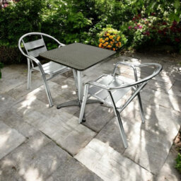 Aluminium Patio Bistro Set - Square Pedestal Table & 2 Double Tube Chairs Be Furniture - thumbnail 1