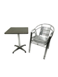 Aluminium Patio Bistro Set - Square Pedestal Table & 2 Double Tube Chairs Be Furniture - thumbnail 4