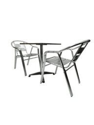 Aluminium Patio Bistro Set - Square Pedestal Table & 2 Double Tube Chairs Be Furniture - thumbnail 3