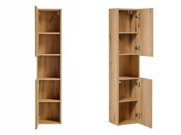 Impact Furniture Bathroom Wall Cabinet Tall Slim 2 Door Floating Storage Unit Oak Effect Narrow Tallboy Nova - thumbnail 3