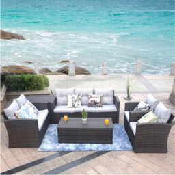 Abrihome Brown 7-Seats Lamao Rattan Sofa Set With Storage Box - thumbnail 4