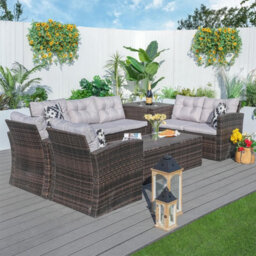 Abrihome Brown 7-Seats Lamao Rattan Sofa Set With Storage Box - thumbnail 6