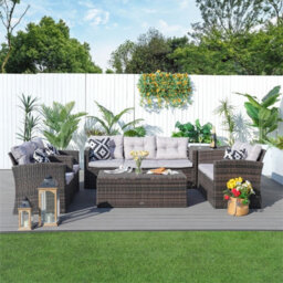 Abrihome Brown 7-Seats Lamao Rattan Sofa Set With Storage Box - thumbnail 7