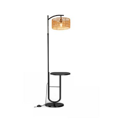 Luminexdesigns Floor Lamp With Shelf - Rattan Standing E 27 In Black For Living Room And Bedroom, Adjustable Height 152 176 Cm