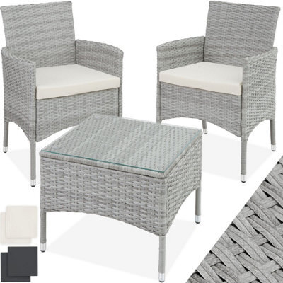 Tectake Garden Furniture Set Lucerne - 2 Armchairs, Coffee Table, Two Sets Of Cushion Covers - Light Grey - image 1