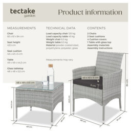 Tectake Garden Furniture Set Lucerne - 2 Armchairs, Coffee Table, Two Sets Of Cushion Covers - Light Grey - thumbnail 6