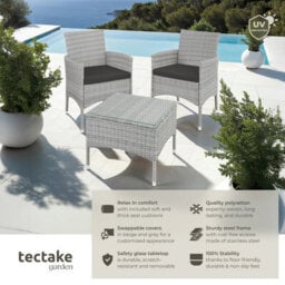 Tectake Garden Furniture Set Lucerne - 2 Armchairs, Coffee Table, Two Sets Of Cushion Covers - Light Grey - thumbnail 2