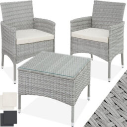 Tectake Garden Furniture Set Lucerne - 2 Armchairs, Coffee Table, Two Sets Of Cushion Covers - Light Grey - thumbnail 1