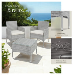 Tectake Garden Furniture Set Lucerne - 2 Armchairs, Coffee Table, Two Sets Of Cushion Covers - Light Grey - thumbnail 4