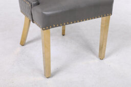 Modernique A Pair Of Leather Aire Dining Chairs With Golden Legs, Knocker & Studs In Grey - thumbnail 8