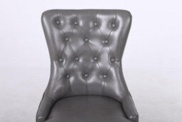 Modernique A Pair Of Leather Aire Dining Chairs With Golden Legs, Knocker & Studs In Grey - thumbnail 7