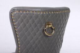 Modernique A Pair Of Leather Aire Dining Chairs With Golden Legs, Knocker & Studs In Grey - thumbnail 5