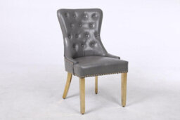Modernique A Pair Of Leather Aire Dining Chairs With Golden Legs, Knocker & Studs In Grey - thumbnail 2