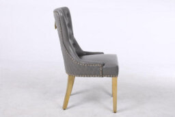 Modernique A Pair Of Leather Aire Dining Chairs With Golden Legs, Knocker & Studs In Grey - thumbnail 3