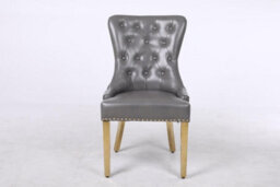 Modernique A Pair Of Leather Aire Dining Chairs With Golden Legs, Knocker & Studs In Grey - thumbnail 1