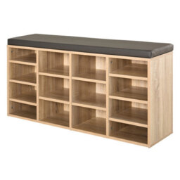Homcom Multi-Storage Shoe Rack 14 Compartments Cushion Moving Shelves Home Brown - thumbnail 2