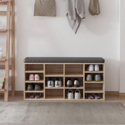Homcom Multi-Storage Shoe Rack 14 Compartments Cushion Moving Shelves Home Brown - thumbnail 1