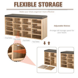 Homcom Multi-Storage Shoe Rack 14 Compartments Cushion Moving Shelves Home Brown - thumbnail 6