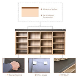 Homcom Multi-Storage Shoe Rack 14 Compartments Cushion Moving Shelves Home Brown - thumbnail 5