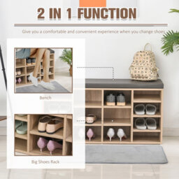 Homcom Multi-Storage Shoe Rack 14 Compartments Cushion Moving Shelves Home Brown - thumbnail 4