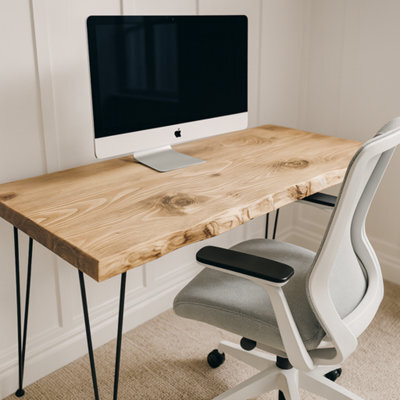 130Cm Live / Waney Edge Study Desk / Table / Computer Desk With Metal Hairpin Legs - image 1