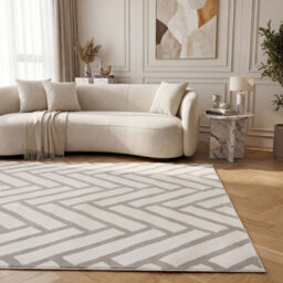 The Rugs Loft Light Grey And Ivory Herringbone Living Room Area Rug And Runners Soft Pile - thumbnail 4